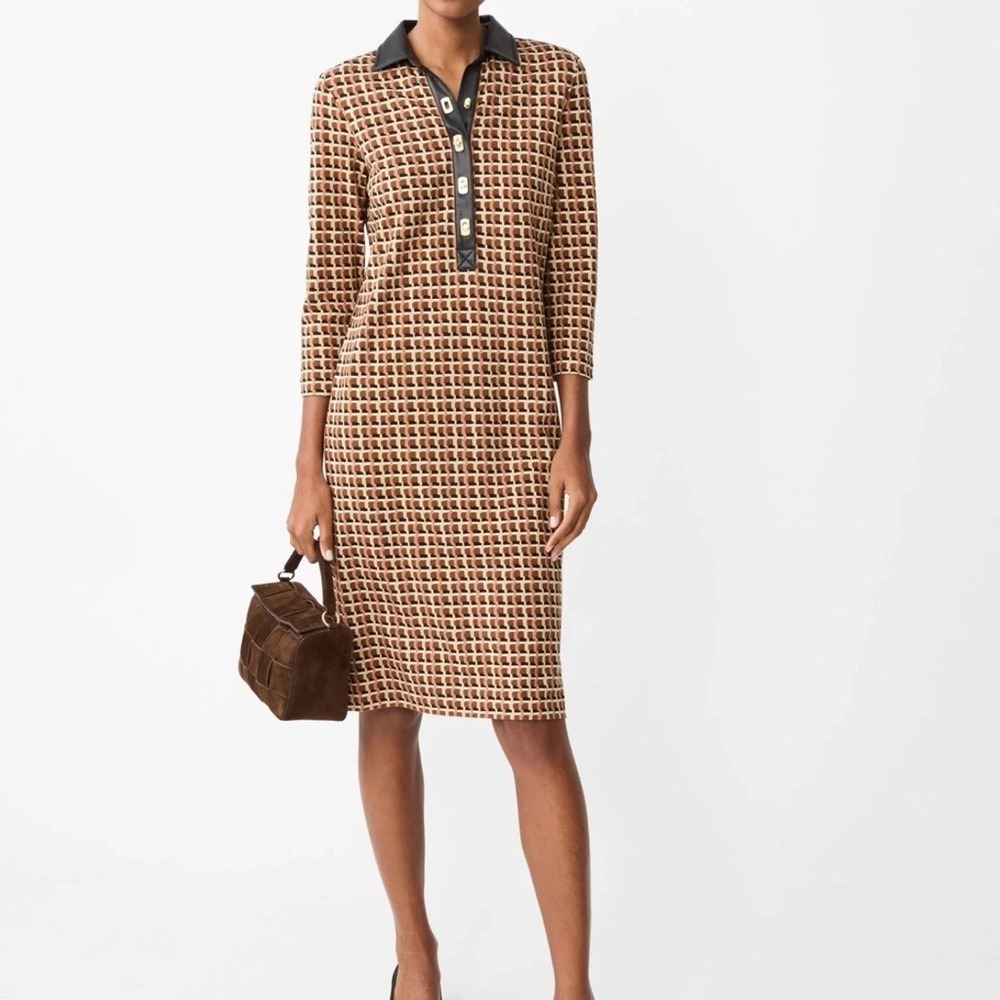 J.‎ McLaughlin Women's Black Brown Geometric Long Sleeve Falcon Dress SZ Large
